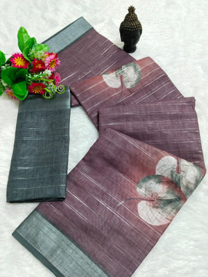 VISHNU Printed Kanjivaram Linen, Cotton Linen Saree(Multicolor)