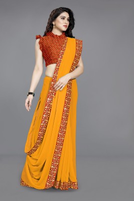 MIRCHI FASHION Embellished, Solid/Plain Bollywood Chiffon, Georgette Saree(Red, Mustard)