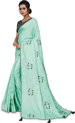 shlokenja Embroidered Bollywood Silk Blend Saree(Light Blue)
