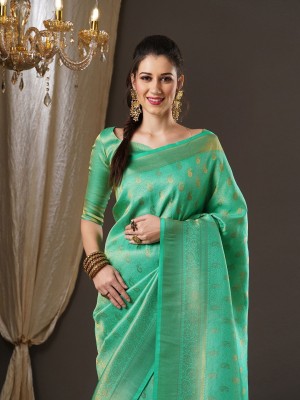 ANOUK Woven Kanjivaram Georgette Saree(Light Green)