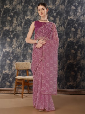 INDIAN WOMEN Woven Bollywood Chiffon Saree(Pink)