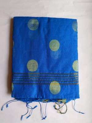 SHREE GANESH COLLECTION Printed, Self Design, Solid/Plain Handloom Cotton Silk Saree(Blue)