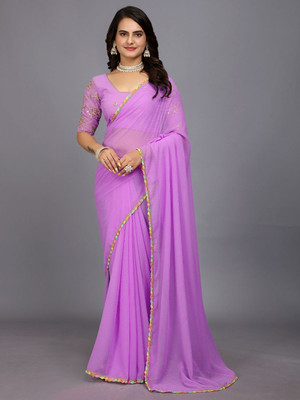 CLICKTHEMALL Solid/Plain Bollywood Georgette Saree(Purple)