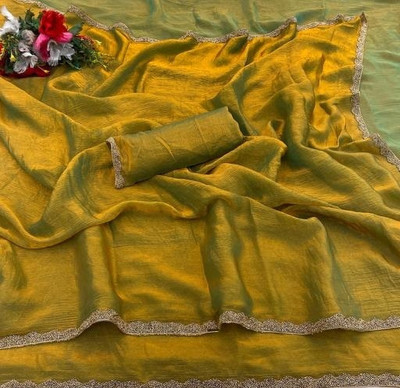 Niraj creation Solid/Plain Bollywood Silk Blend Saree(Yellow)