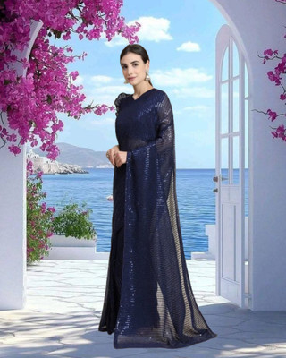 SHOBHTESH Embellished Bollywood Georgette Saree(Dark Blue)