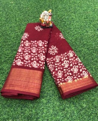 Harshiv Enterprise Printed Daily Wear Cotton Blend Saree(Maroon)