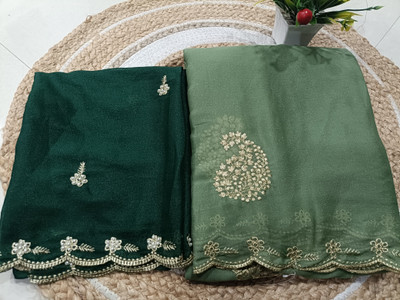 cranchy Solid/Plain Bollywood Georgette Saree(Green)