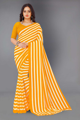 AMBUJAINTERNATIONAL Striped Bollywood Georgette Saree(Yellow)