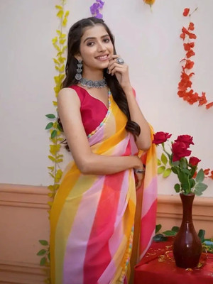 Clemira Color Block Bollywood Georgette Saree(Multicolor)
