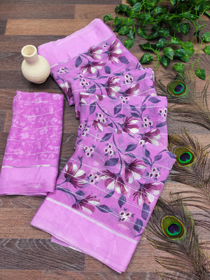Anand Sarees Printed Saree with Attached Blouse Georgette, Satin Saree(Purple)
