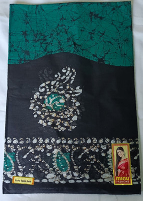 Minu Fashion Woven, Printed Hand Batik Pure Cotton Saree(Green, Black)