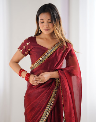 Samah Dyed, Embellished Bollywood Jimmy choo, Chiffon Saree(Maroon)