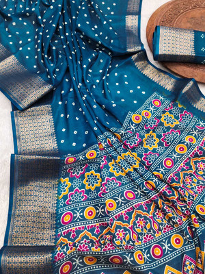 Sanwariya Silks Printed Bollywood Silk Blend Saree(Dark Blue)