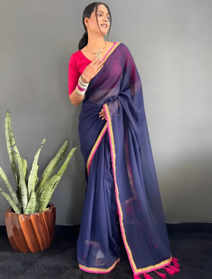 keshav piya fab Embroidered Daily Wear Georgette Saree(Dark Blue)