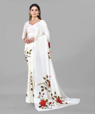PHORIA STYLE Printed, Graphic Print, Digital Print, Ombre, Self Design Bollywood Chiffon, Georgette Saree(White)