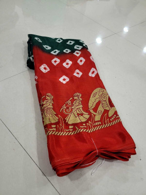 S.R.TEXTILES Printed Bollywood Crepe, Silk Blend Saree(Multicolor)
