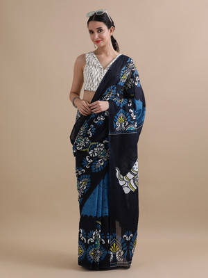 Jaipur Kurti Printed Daily Wear Pure Cotton Saree(Blue)