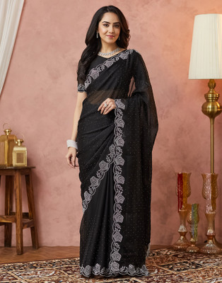 Samah Embellished, Self Design Bollywood Georgette Saree(Black)