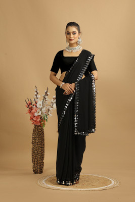 MAHARAJ SAREES Solid/Plain Bollywood Georgette Saree(Black)