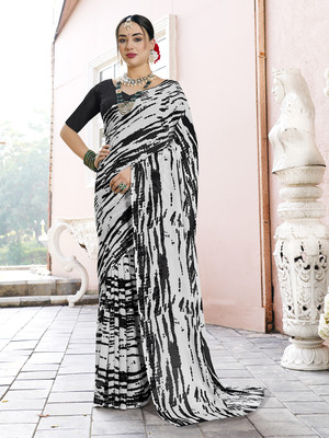 ANOUK Printed Daily Wear Georgette Saree(White)