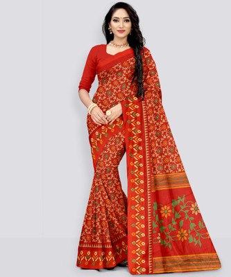 Adrika Printed Bollywood Cotton Silk Saree(Red)