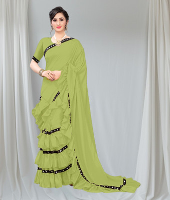 mahibhag Solid/Plain, Embellished Bollywood Lycra Blend Saree(Multicolor)