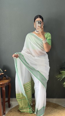 Fstore24x7 Striped Chanderi Cotton Blend Saree(Green)