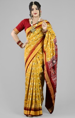 Sijileen Temple Border, Graphic Print, Woven Sambalpuri Art Silk Saree(Mustard)