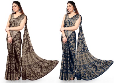 MIRCHI FASHION Printed, Floral Print Daily Wear Chiffon, Georgette Saree(Pack of 2, Brown, Blue)