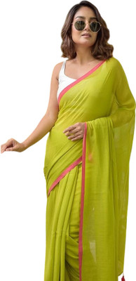 kalpana handloom Solid/Plain Handloom Pure Cotton Saree(Light Green)