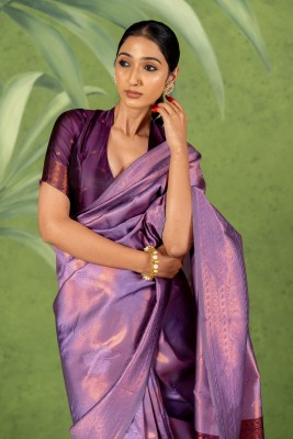 SUBHAM Woven, Embellished Kanjivaram Silk Blend Saree(Purple, Magenta)