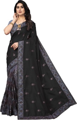 G JELLY FASHION TREE Embroidered, Embellished, Self Design Bollywood Net, Silk Blend Saree(Black)