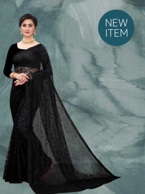 SAREEYA16 Printed Daily Wear Cotton Blend Saree(Black)