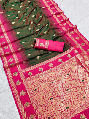 Spetila Woven Banarasi Jacquard, Pure Silk Saree(Green)
