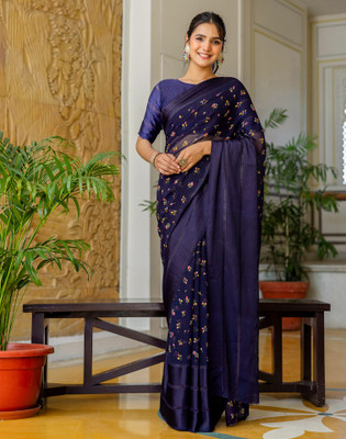 Samah Digital Print, Printed, Embellished Bollywood Georgette Saree(Blue)