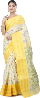 PuJoy Printed, Woven Tant Pure Cotton Saree(Yellow)