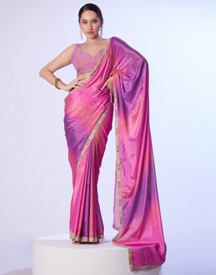 Satrani Embellished, Solid/Plain, Self Design Bollywood Cotton Silk Saree(Pink, Purple)