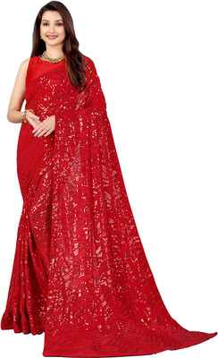 b bella creation Self Design Bollywood Georgette Saree(Red)