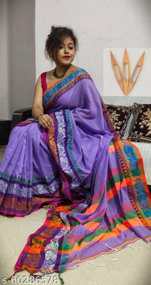 Tanisha Saree House Woven Handloom Pure Cotton Saree(Purple)