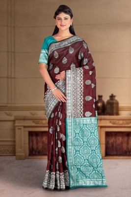 Kalamandir Printed Bollywood Silk Blend Saree(Brown)