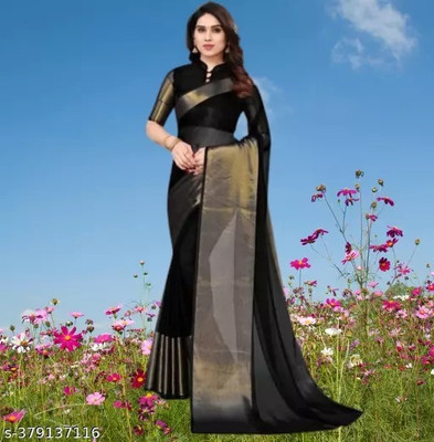 Vragi Self Design Bollywood Chiffon Saree(Black)