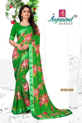 NANCY HUB Floral Print Bollywood Chiffon, Brasso Saree(Light Green)