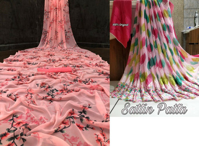 Sita Floral Print Bollywood Georgette Saree(Pack of 2, Pink)