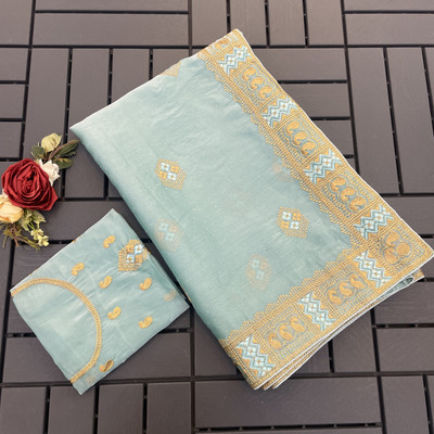 KHRITI FAB Embroidered Bollywood Jimmy choo Saree(Light Blue)