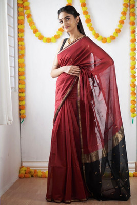 Anjaneya Sarees Woven Banarasi Silk Blend Saree(Red)