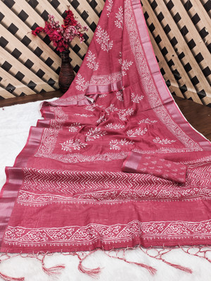 CHHABILAENTERPRISE Digital Print Bollywood Cotton Linen Saree(Maroon)