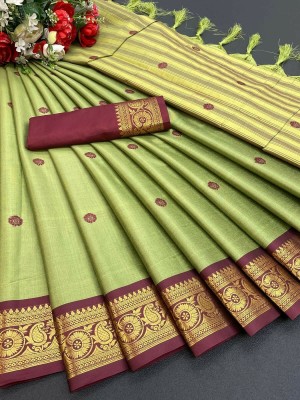 VRINDITA FASHION Woven Maheshwari Pure Silk, Cotton Silk Saree(Light Green)