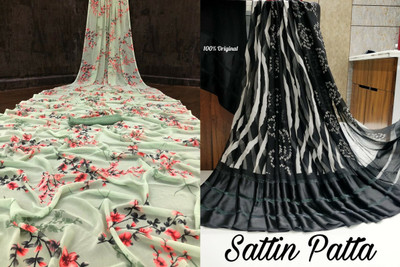 Sita Floral Print Bollywood Georgette Saree(Pack of 2, Green)