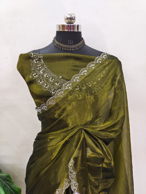 ZOYAL ENTERPRISE Embellished Bollywood Brasso Saree(Light Green)