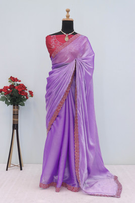 VarniRaaj Fashion Embellished Bollywood Cotton Silk Saree(Purple)